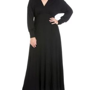 24 seven Plus Size V-neck long sleeve maxi dress